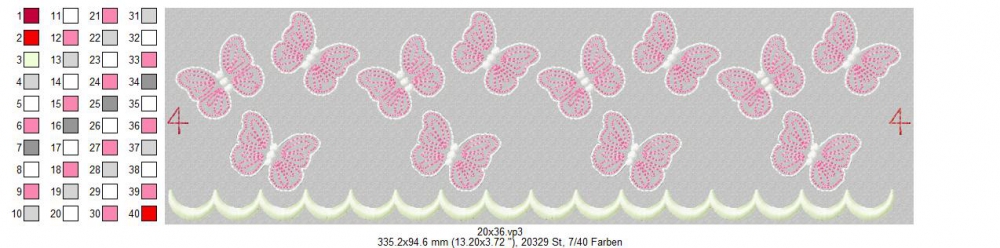 Bild 1 von  Festonbortenset  Schmetterlinge 10x10 + 13x18 + 16x26 + 20x36, Endlosornament, Endlosborte