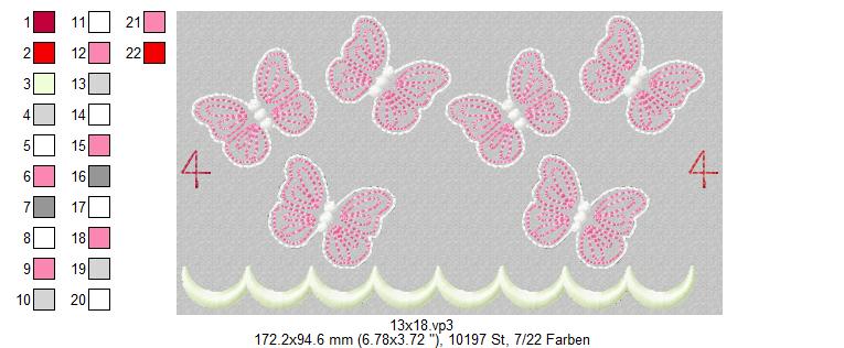Bild 1 von  Festonbortenset  Schmetterlinge 10x10 + 13x18 + 16x26 + 20x36, Endlosornament, Endlosborte