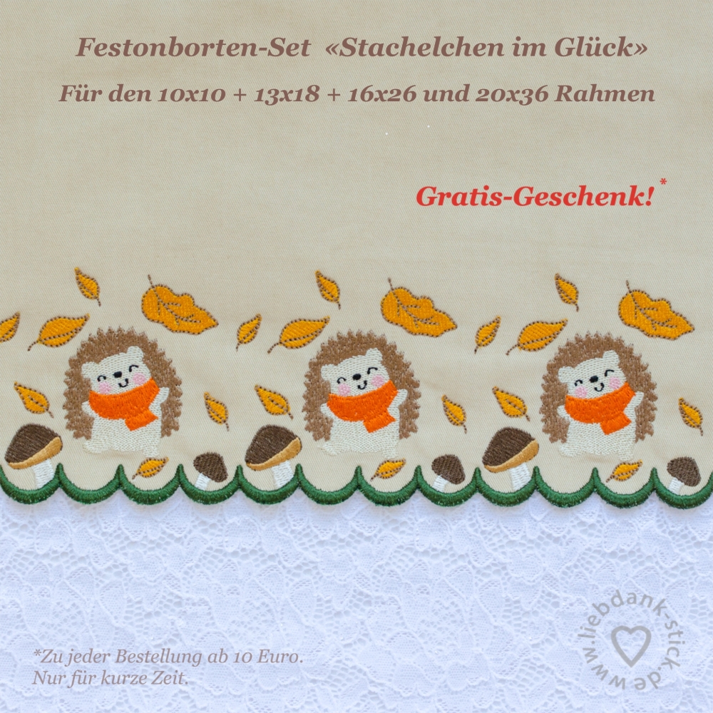 Bild 1 von  Festonbortenset  Stachelchen im Glück 10x10 + 13x18 + 16x26 + 20x36, Endlosornament, Endlosborte