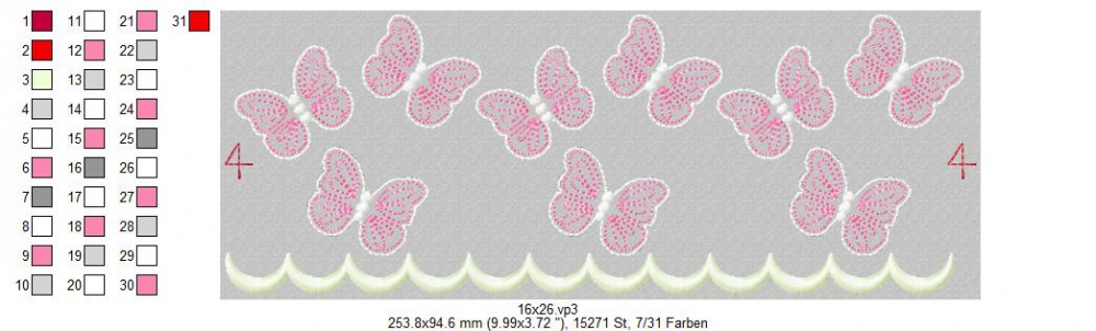 Bild 1 von  Festonbortenset  Schmetterlinge 10x10 + 13x18 + 16x26 + 20x36, Endlosornament, Endlosborte
