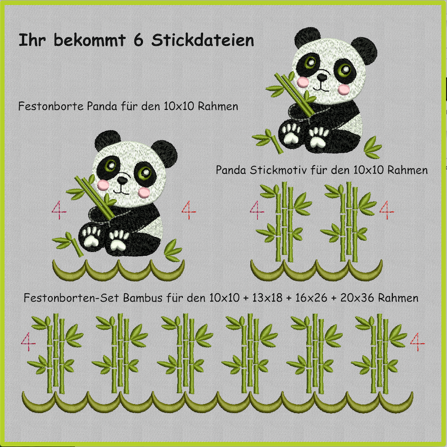 Bild 1 von  Panda im Bambus Festonbortenset + Panda Motiv, Endlosornament, Endlosborte